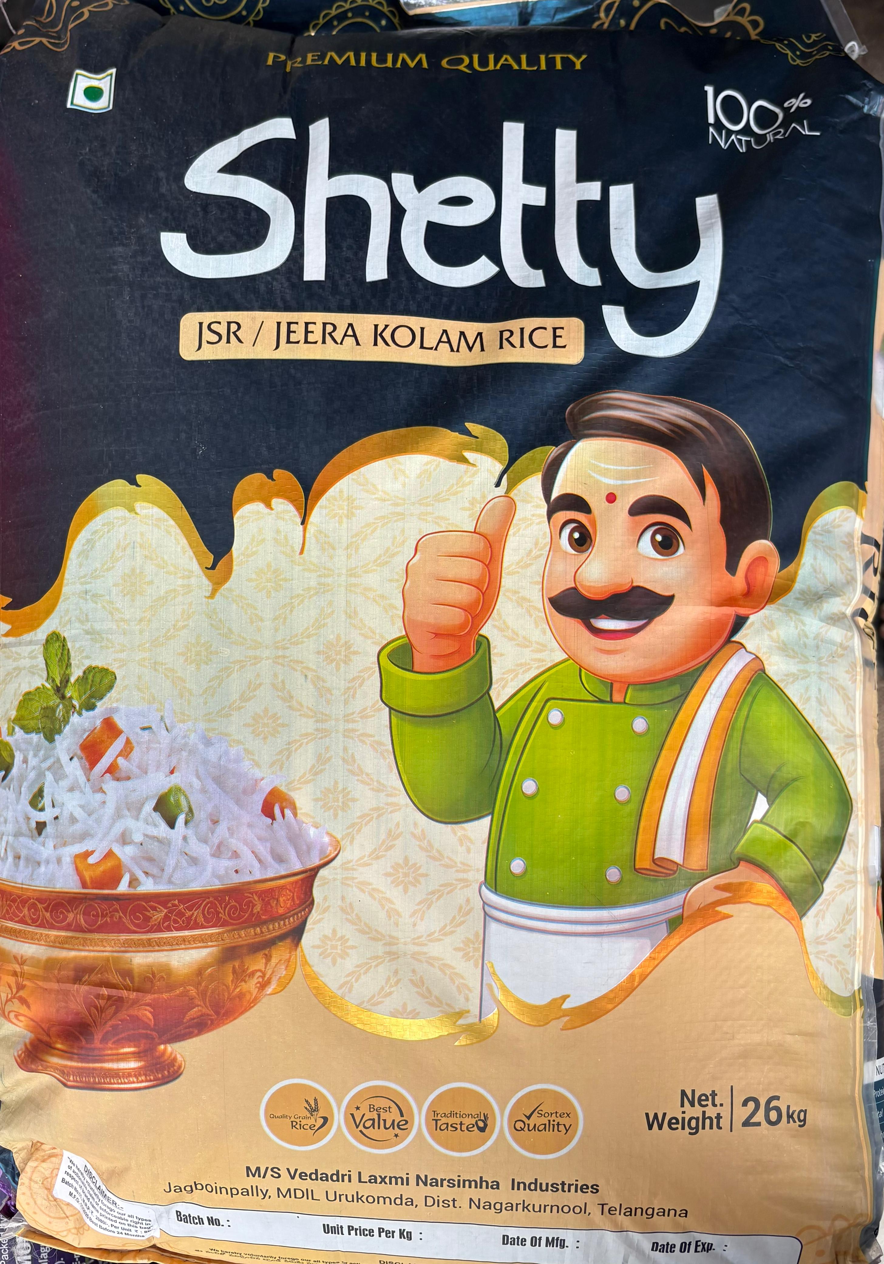 Shetty JSR/Jeera Kolam Rice 26 KG